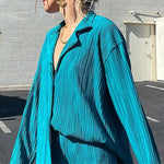 Causal Set Loose Button-Down Shirt and Pleated Wide Leg Pants