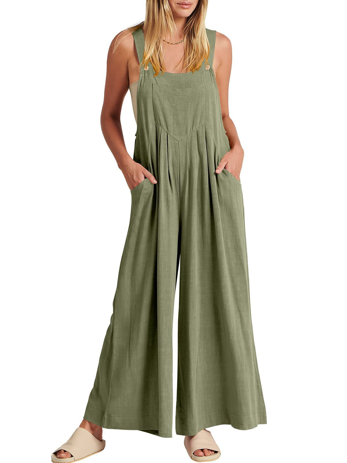 Sleeveless Wide Leg Jumpsuit with Pockets