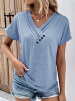 Button Detail V Neck Tee