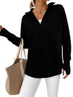Women's Half Zip Oversized Ribbed Knit Pullover Sweater (Buy2 Free Shipping )