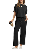 Women Oversized T-shirt and Wide Leg Crop Pants 2 Piece Sets