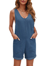Women's Casual Adjustable Denim Romper with Pockets