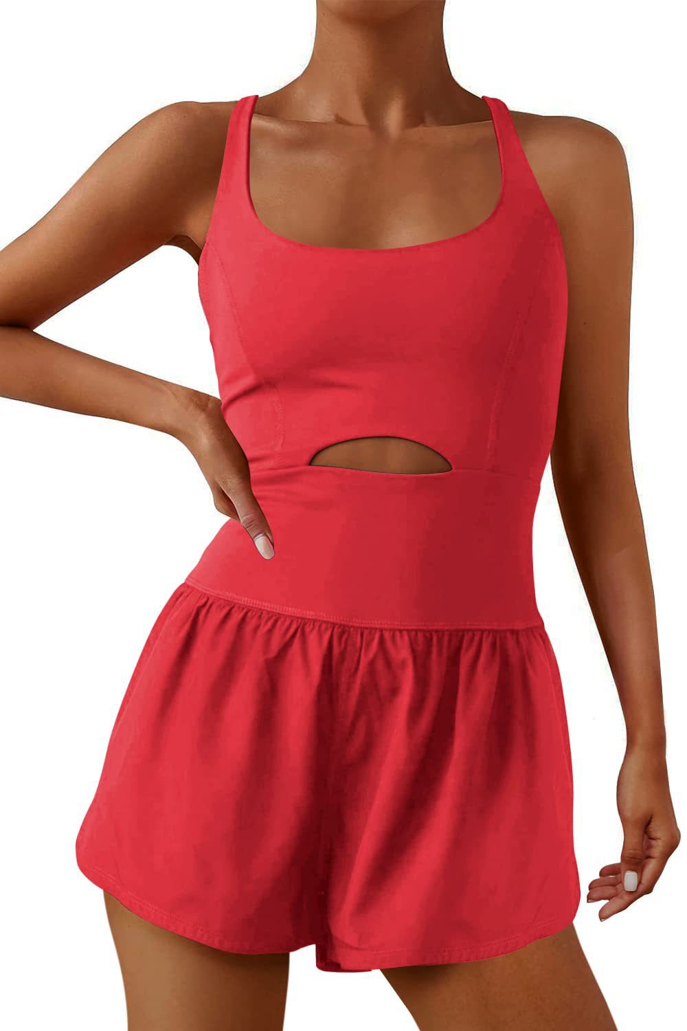 Crisscross Backless Cutout Tank Athletic Romper