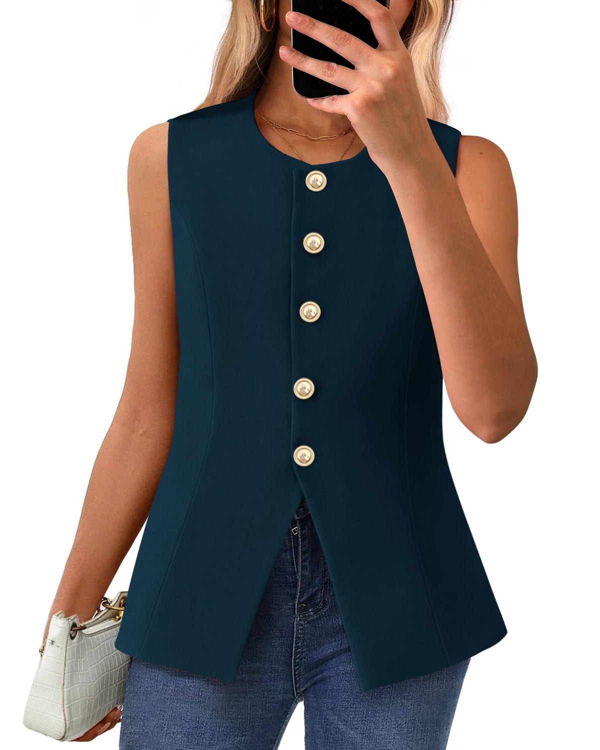 Women's Sleeveless Button-Down Blazer Vest