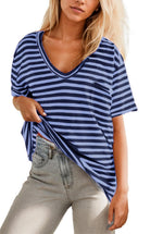 Women's Deep V Neck Striped T-shirt
