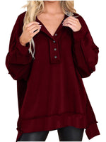 Women's Oversized Casual Buttoned Henley Sweatshirt