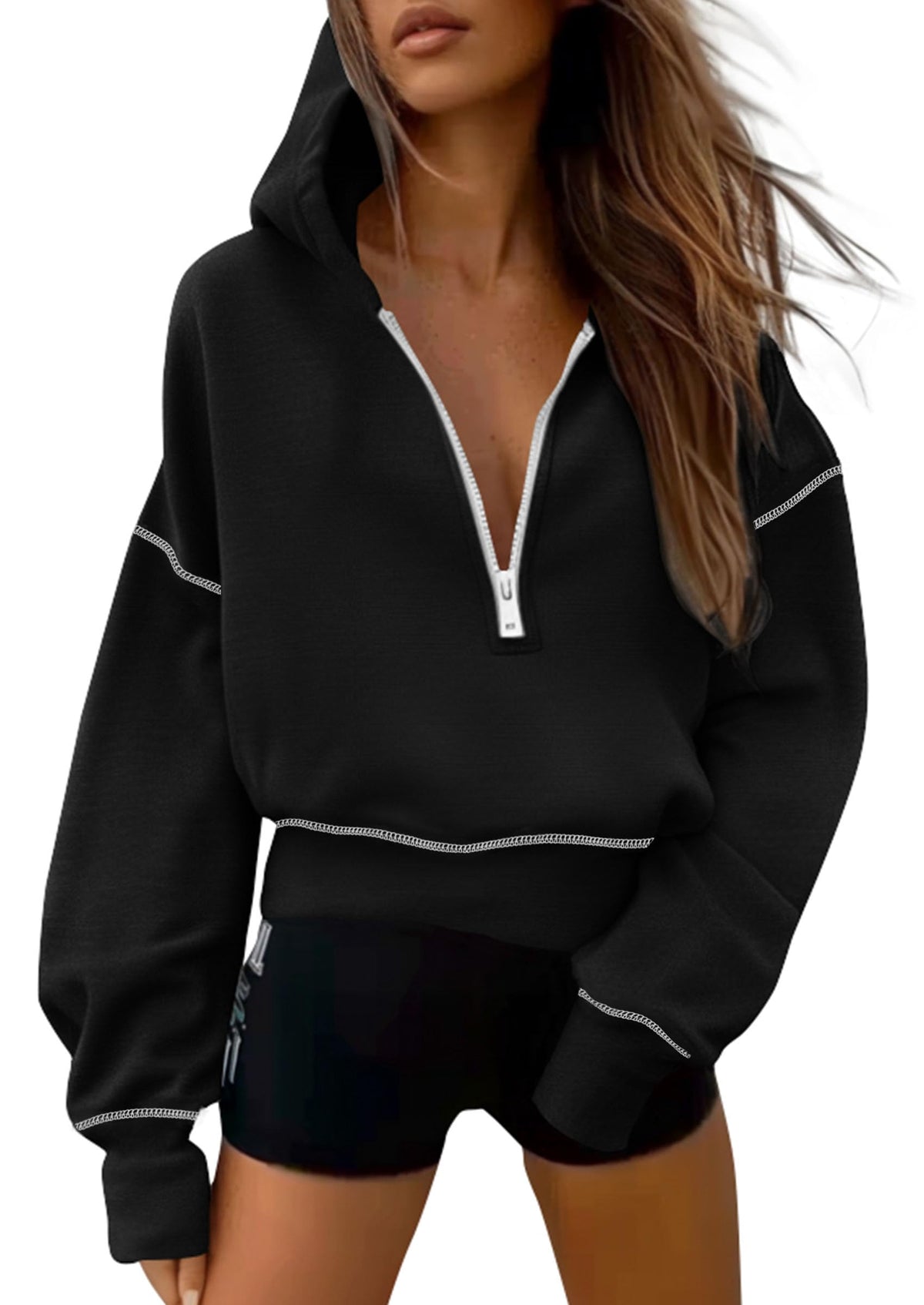 Women's Half Zip Long Sleeve Cropped Hoodie
