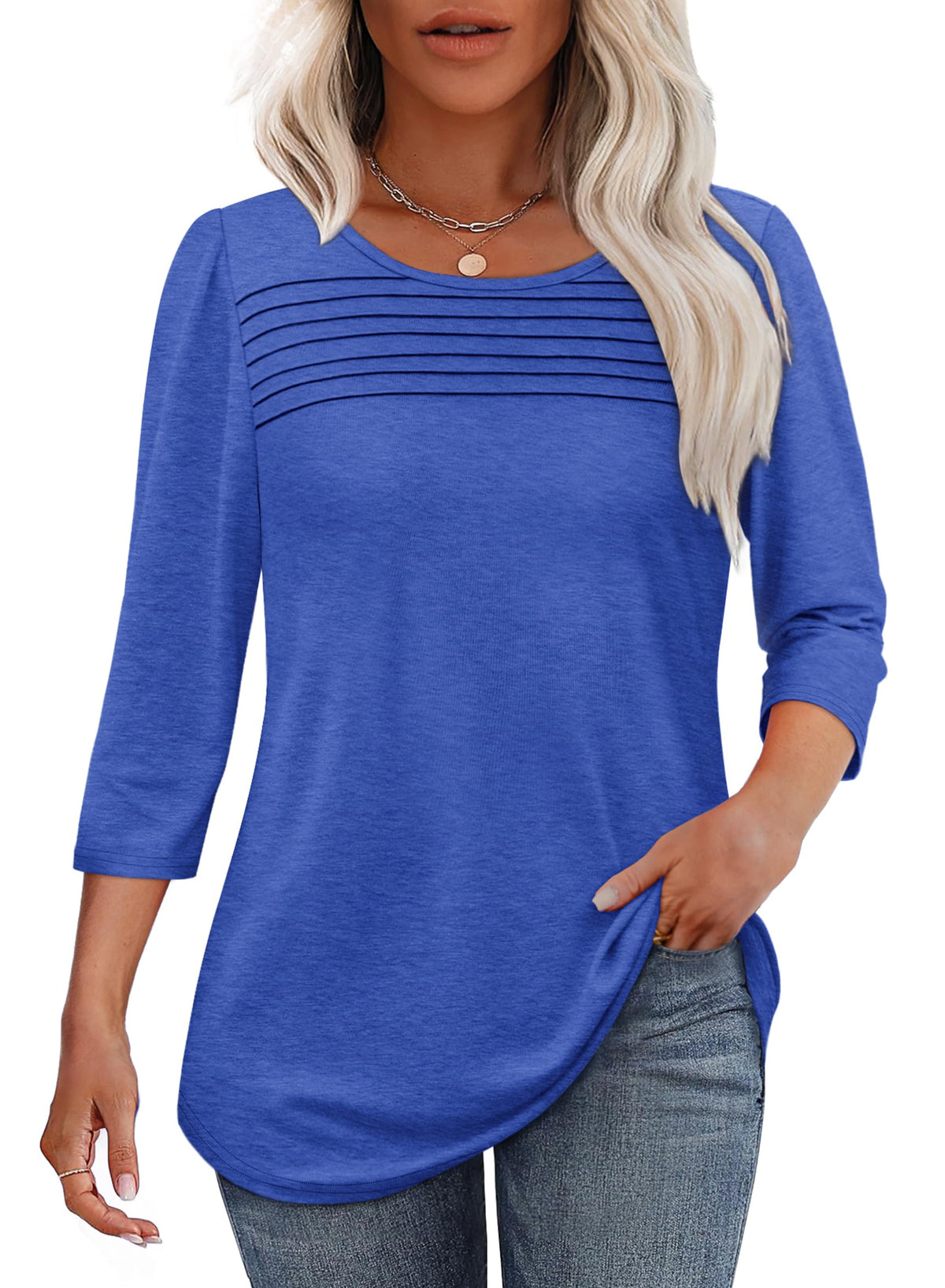 Hot Sale - 3/4 Length Sleeve Top Pleated Front T-Shirt