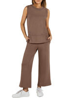 Women's Sleeveless Wide Leg Tracksuits 2 Piece Sets