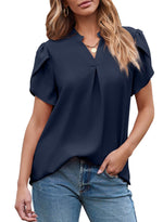 Women's Dressy Casual V Neck Cute Loose Petal Short Sleeve T-Shirts