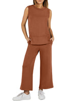 Women's Sleeveless Wide Leg Tracksuits 2 Piece Sets