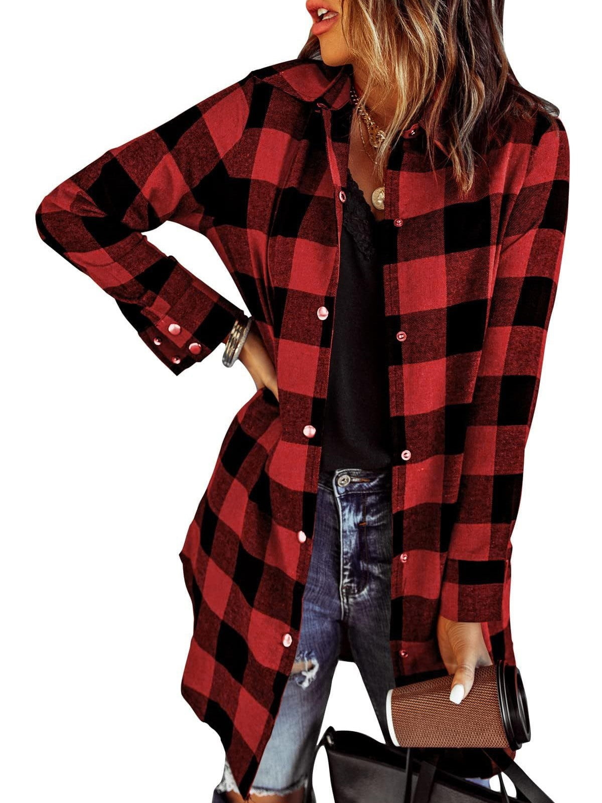 Women's Flannel Plaid Button Down Shirts