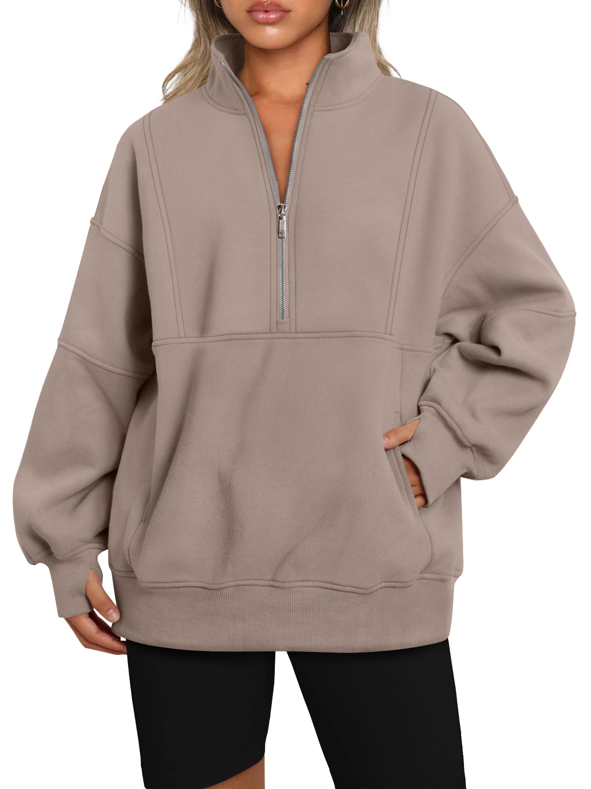 Women's Half Zip Oversized Sweatshirt with Pockerts