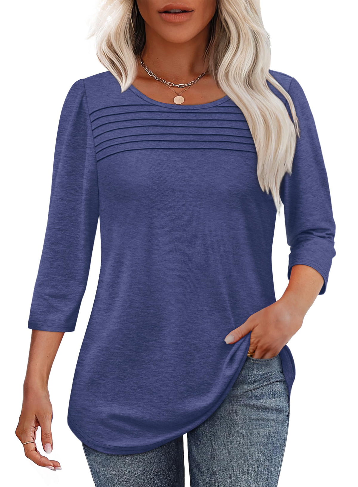 Hot Sale - 3/4 Length Sleeve Top Pleated Front T-Shirt