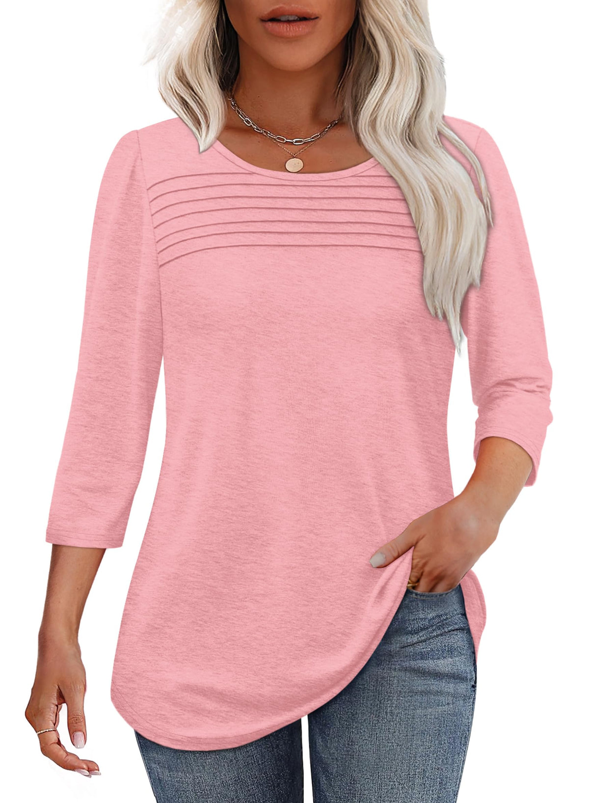 Hot Sale - 3/4 Length Sleeve Top Pleated Front T-Shirt