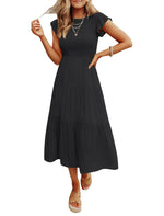 Women's Summer Casual Flutter Short Sleeve SmockedMidi Dress