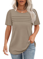 Women's Short Sleeve Pleated Front Scooped Neck T-shirts