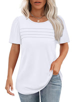 Women's Short Sleeve Pleated Front Scooped Neck T-shirts