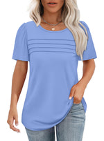 Women's Short Sleeve Pleated Front Scooped Neck T-shirts