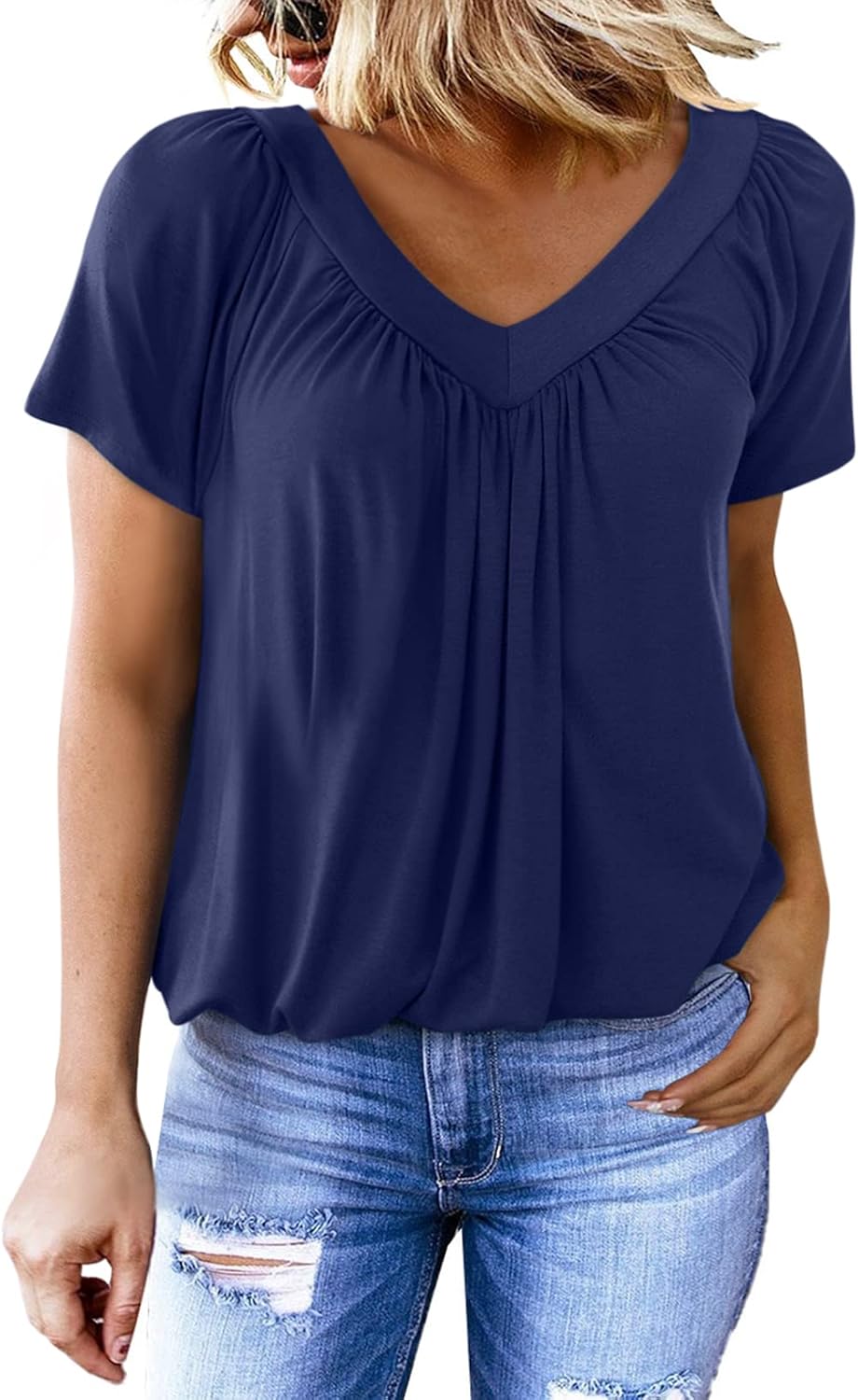 Women's Casual Short Sleeve V Neck Basic T-shirts