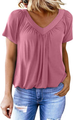Women's Casual Short Sleeve V Neck Basic T-shirts