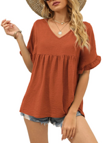 Women's Casual V Neck Ruffle Sleeve Blouse