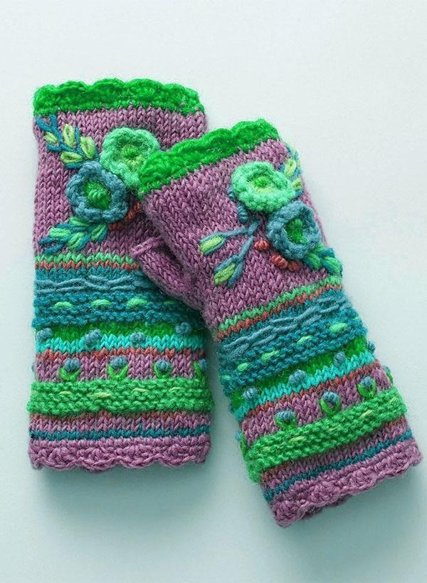 Floral Knitted Casual Warm Gloves