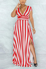 SEXY STRIPED HIGH WAIST MAXI DRESS