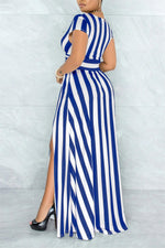 SEXY STRIPED HIGH WAIST MAXI DRESS