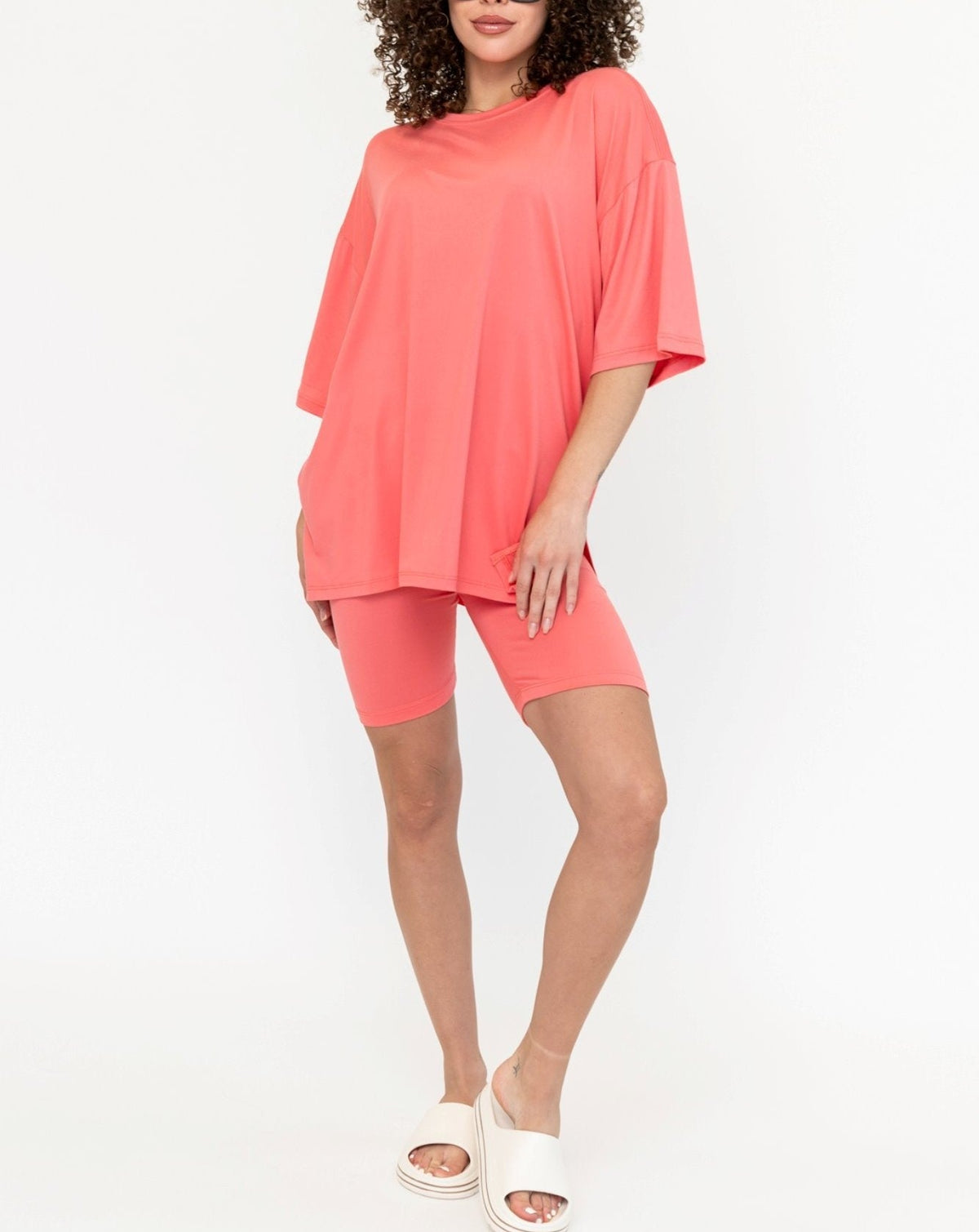 Women's Summer Crew Neck Oversized Biker Set