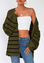 Women's Oversized Balloon Sleeve Striped Cardigan