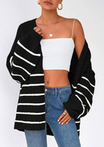 Women's Oversized Balloon Sleeve Striped Cardigan