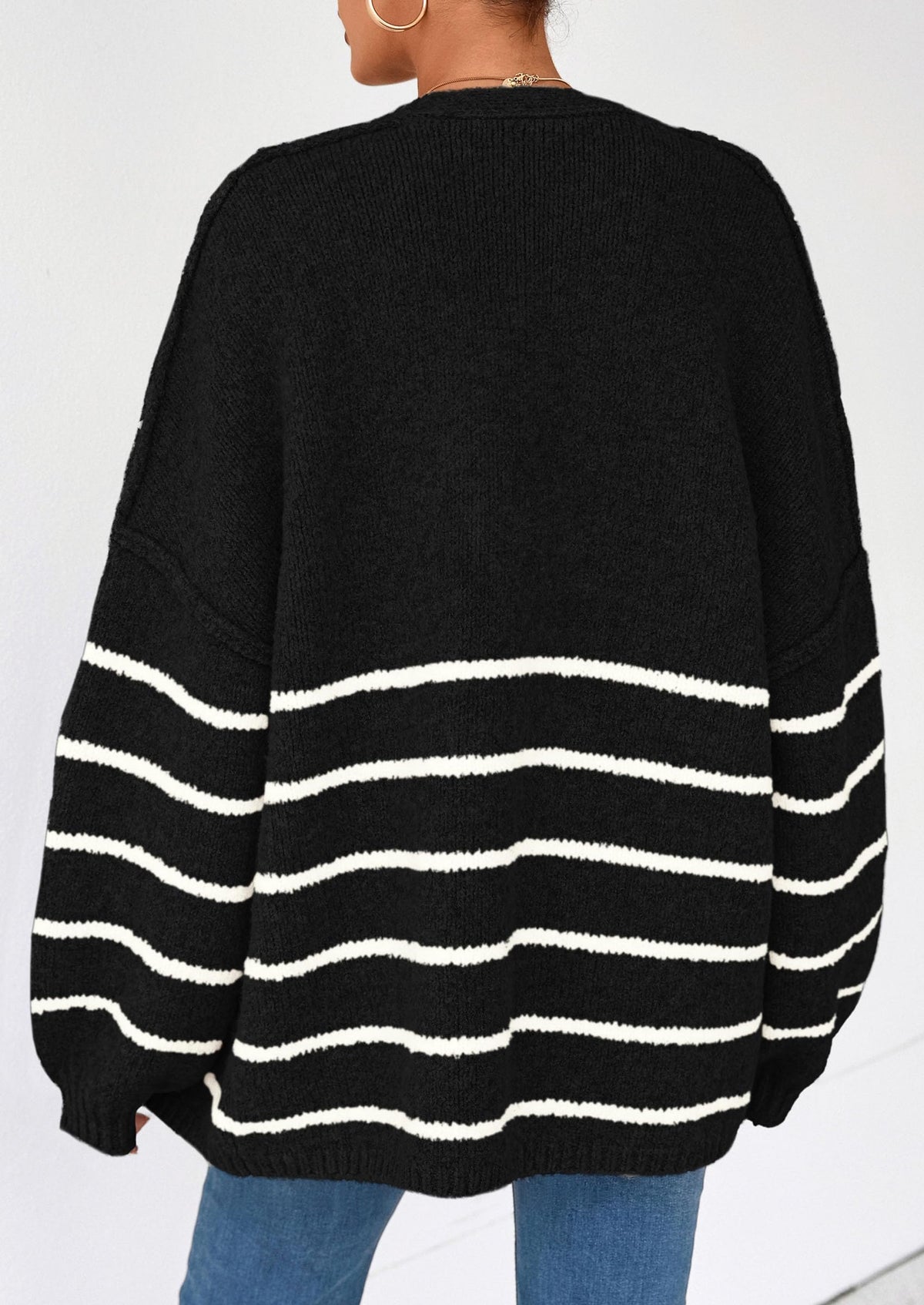 Women's Oversized Balloon Sleeve Striped Cardigan