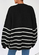 Women's Oversized Balloon Sleeve Striped Cardigan