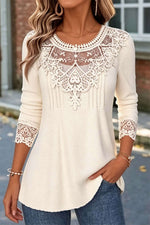 Women's Cream Solid Round Neck Long Sleeves Sweater