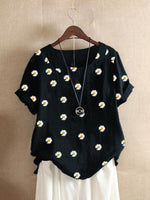 Women's Round Neck Floral Print Short Sleeves T-shirt