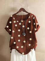 Women's Round Neck Floral Print Short Sleeves T-shirt