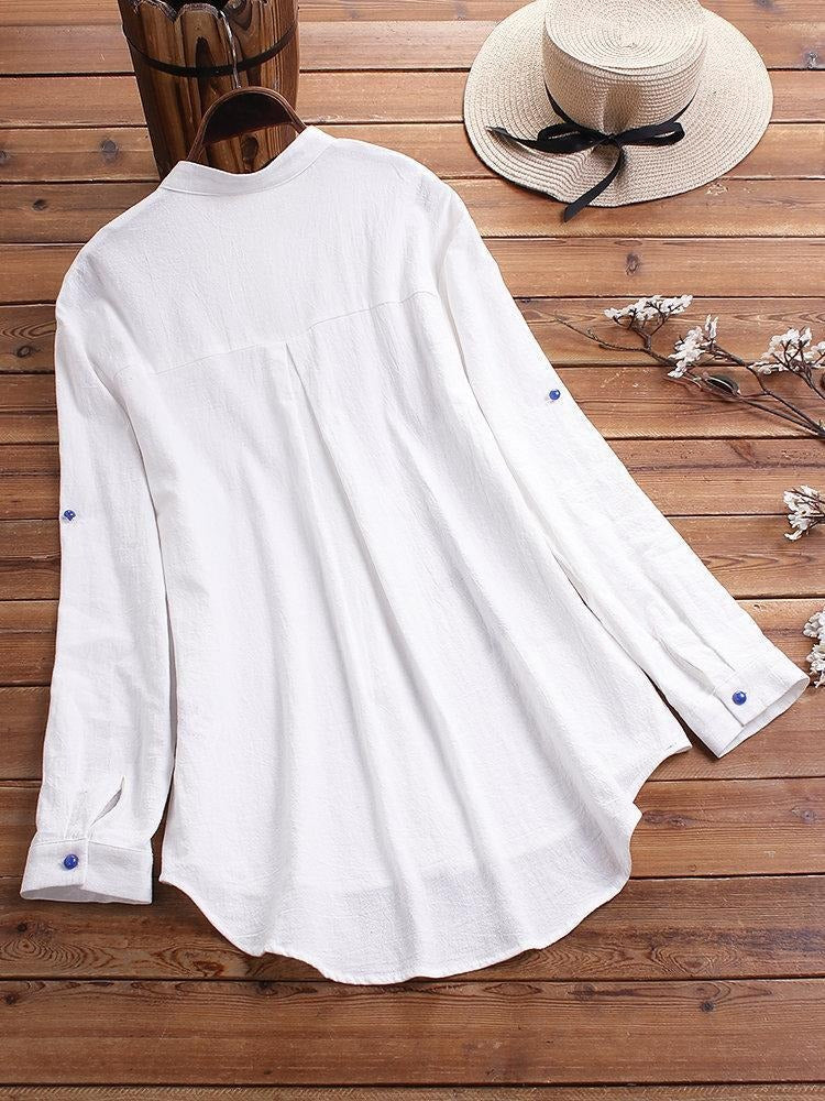 Women's Collared Neck Cat Print Long Sleeves Shirt