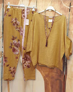 Floral Print Casual 3/4 Sleeves Two Piece Suit