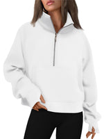 Women's Half Zip Cropped Sweatshirt With Thumb Holes
