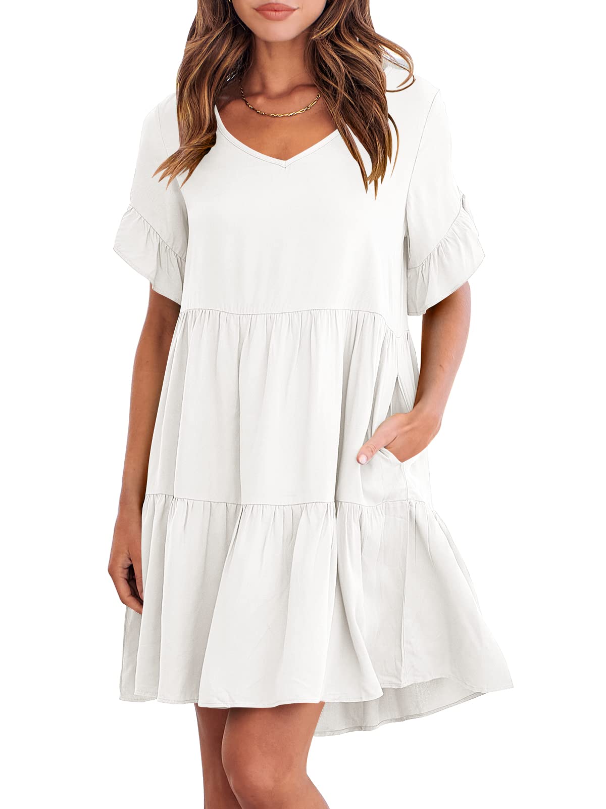 Casual Ruffle A-Line Flowy Mini Beach Dress