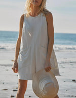 Women's Casual Stretch Sleeveless Shorts Bodysuit with Pockets