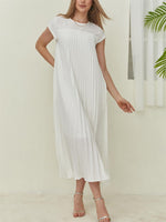 Women's Cap Sleeve Pleated Flowy Maxi Dress