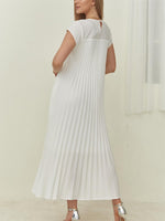 Women's Cap Sleeve Pleated Flowy Maxi Dress