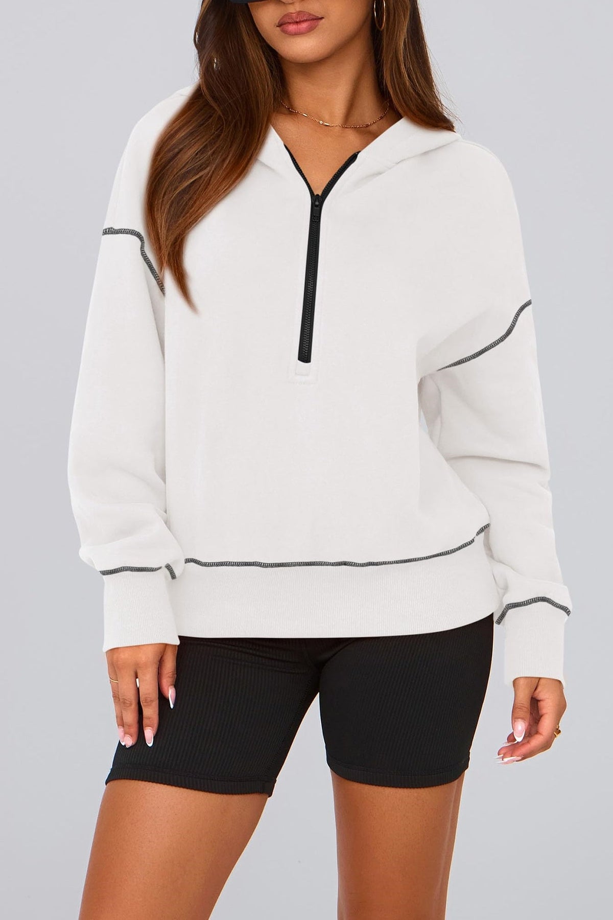 Women's Half Zip Long Sleeve Cropped Hoodie