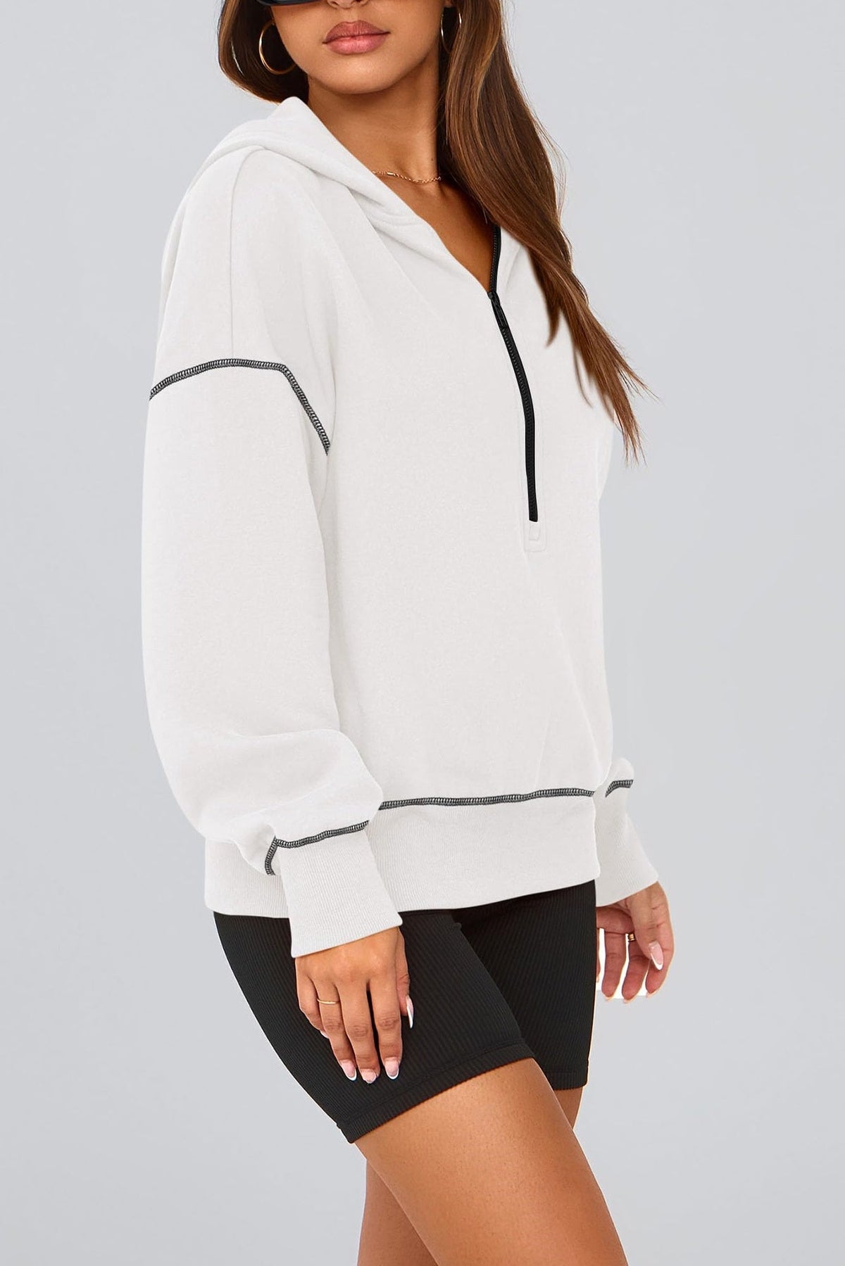 Women's Half Zip Long Sleeve Cropped Hoodie