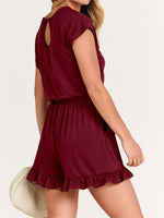 Women's Ruffle Hem Casual One Piece Pockets Romper