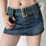 Vintage High Waist Belt Denim Skirt
