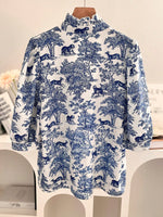 Women's V-neck Ruffle Collar Printed Shirts