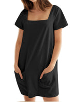 Women's Solid Square Neck Pocket Mini Dress